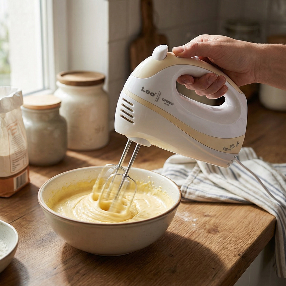 Elektrický ručný šľahač Orava SL-109 pri príprave cesta